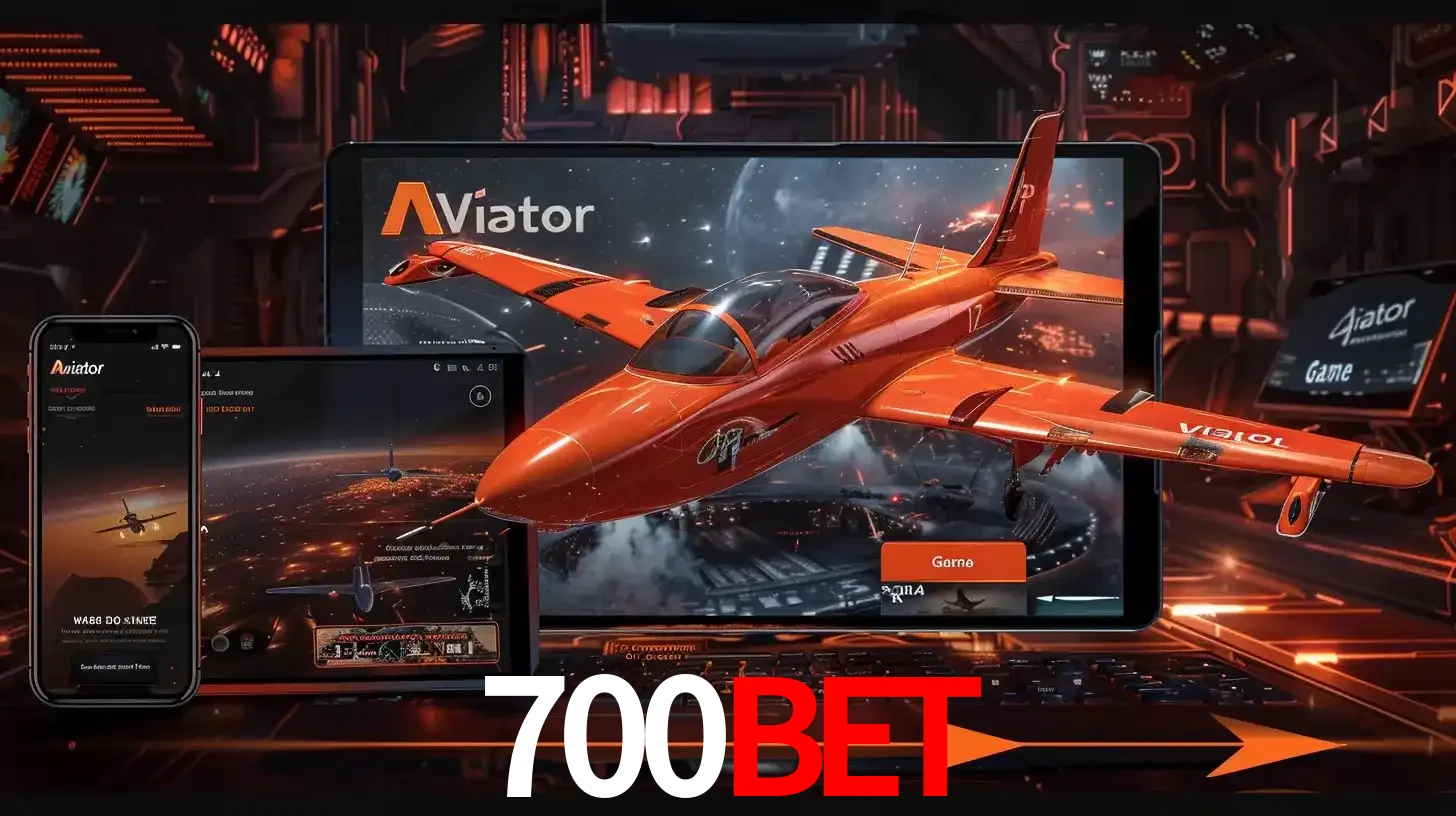 Apresentação tecnológica do jogo Aviator com um avião saindo da tela de um tablet, demonstrando a experiência imersiva em múltiplos dispositivos no 700BET.