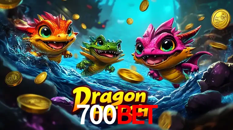 Arte promocional do jogo Dragon Hatch com três adoráveis dragões bebês nadando entre moedas de ouro, um dos slots mais divertidos para jogar no cassino 700BET.
