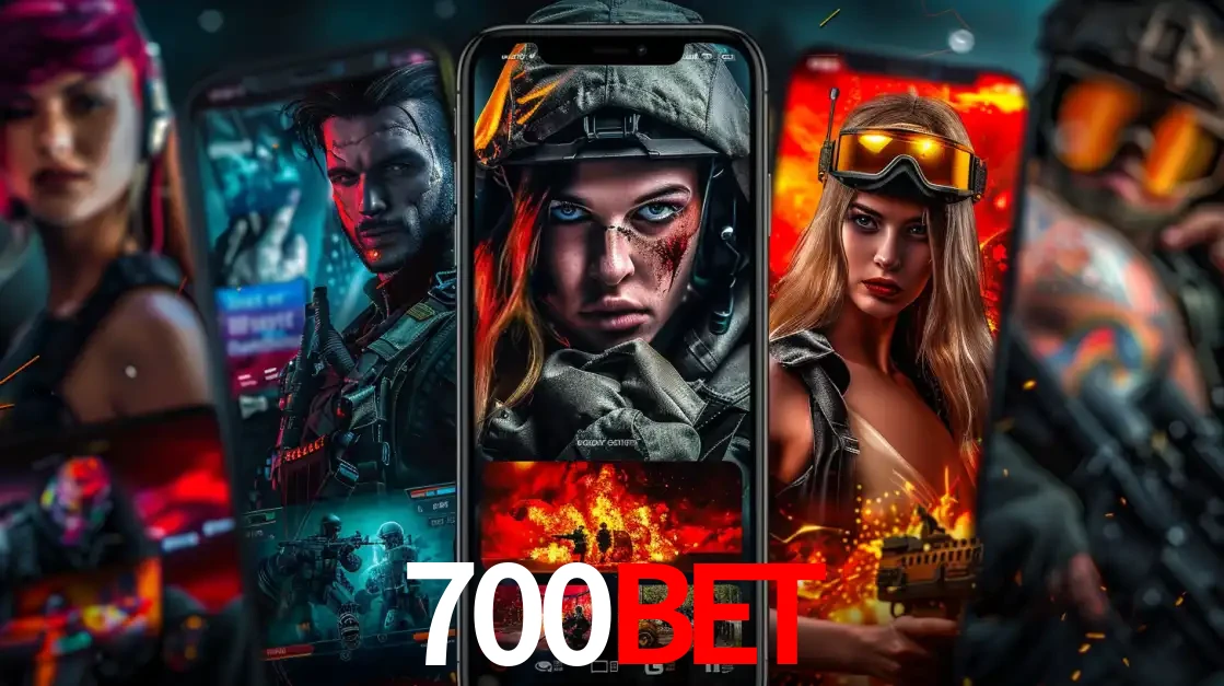 Montagem de telas de celular mostrando diversos personagens, masculinos e femininos, de um jogo de tiro, ilustrando a diversidade de equipes de e-sports para apostar no 700BET.