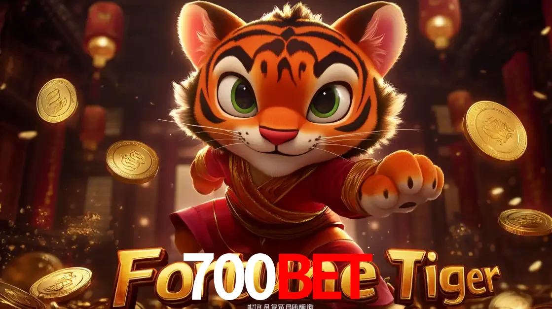 O carismático mascote do jogo de slot Fortune Tiger, um tigre fofo em pose de artes marciais, pronto para trazer sorte e multiplicadores de ganhos no cassino online 700BET.